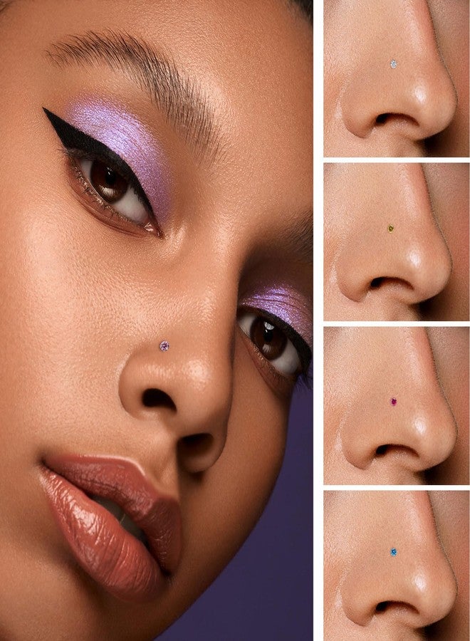 VDKIDKT Small Birthstone Nose Stud, 20G Nostril Solid 3mm Round CZ Nose Piercing Jewelry for Women Men Hypoallergenic Gold Nose Ring Stud with Tiny CZ Diamond (2.Feb-Amethyst) - Image 2